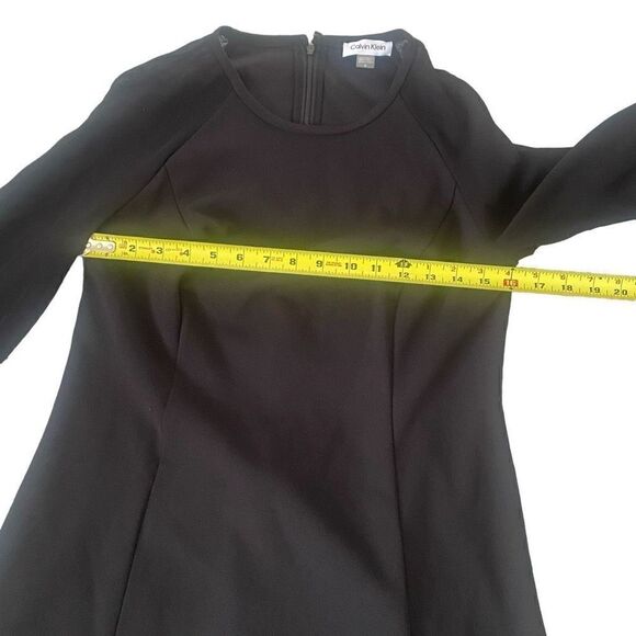 NWT Calvin Klein Puff Sheer Illusion Sleeve Dress Black Midi size 10 Event NEW - Picture 6 of 12